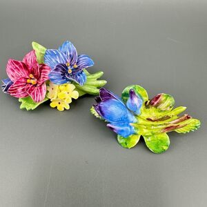 Vintage Porcelain Flower Brooch Lot Denton China Made In England Hand Painted